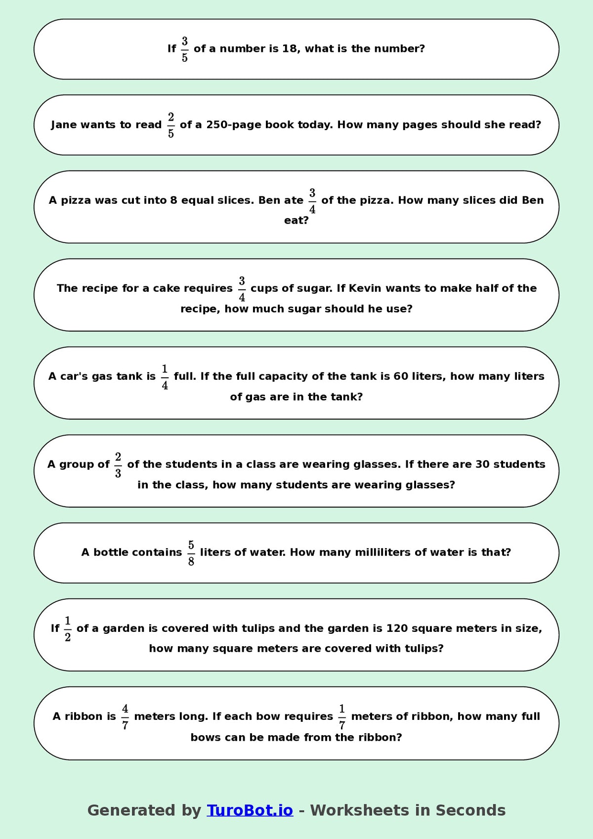 Year 8 Math Worksheet – Fraction of a Quantity 2