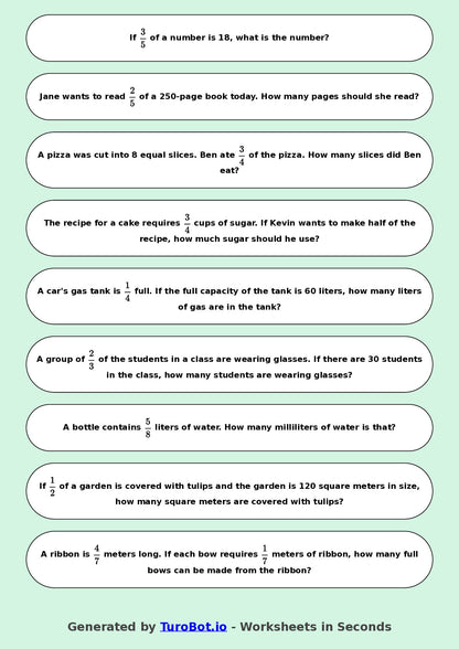Year 8 Math Worksheet – Fraction of a Quantity 2