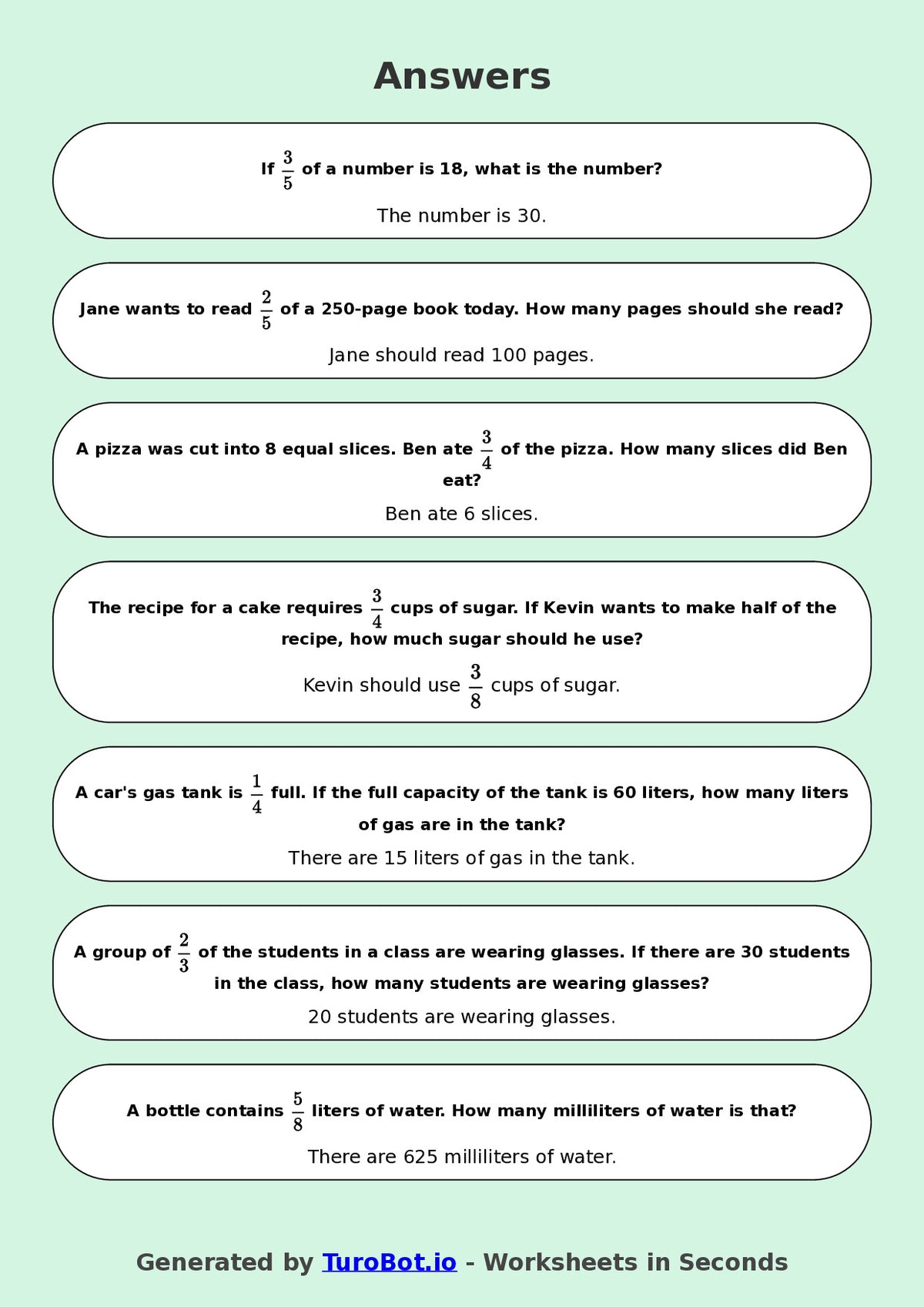Year 8 Math Worksheet – Fraction of a Quantity 2