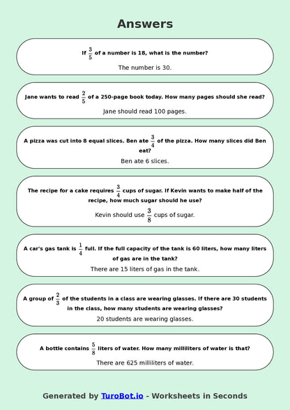 Year 8 Math Worksheet – Fraction of a Quantity 2