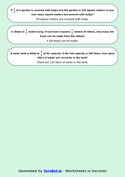Year 8 Math Worksheet – Fraction of a Quantity 2