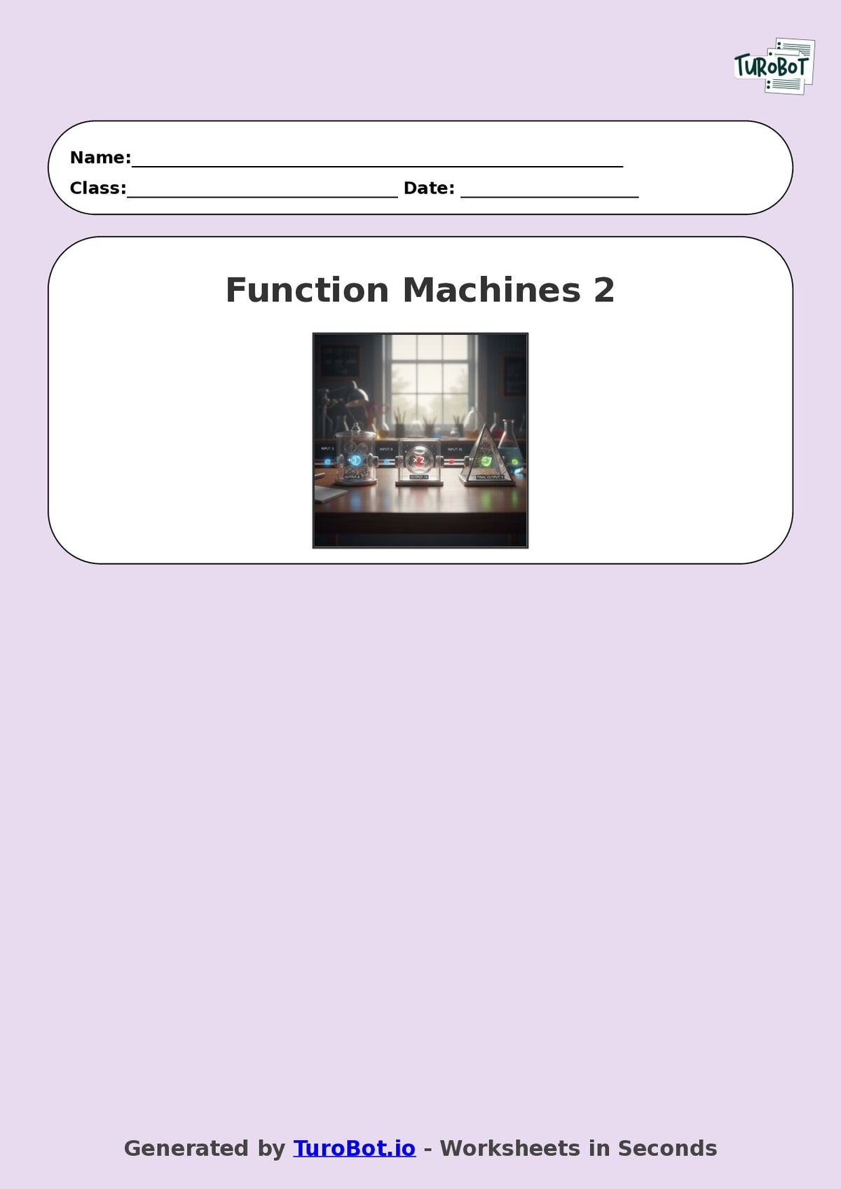 Year 8 Math Multiple Choice Worksheet – Function Machines 2