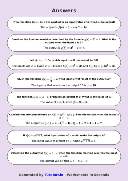 Year 8 Math Multiple Choice Worksheet – Function Machines 2