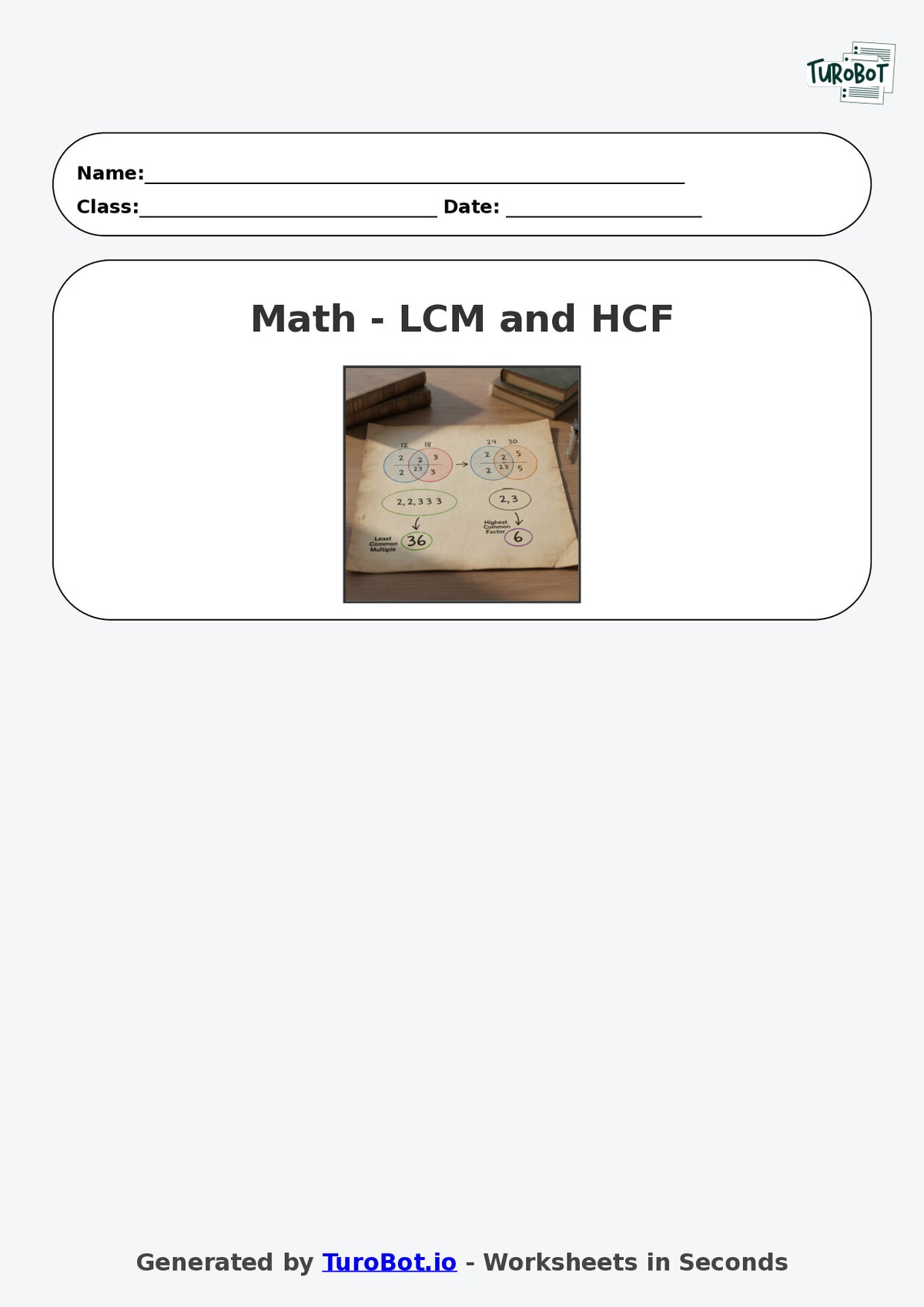 Year 8 Math Worksheet – LCM and HCF 2