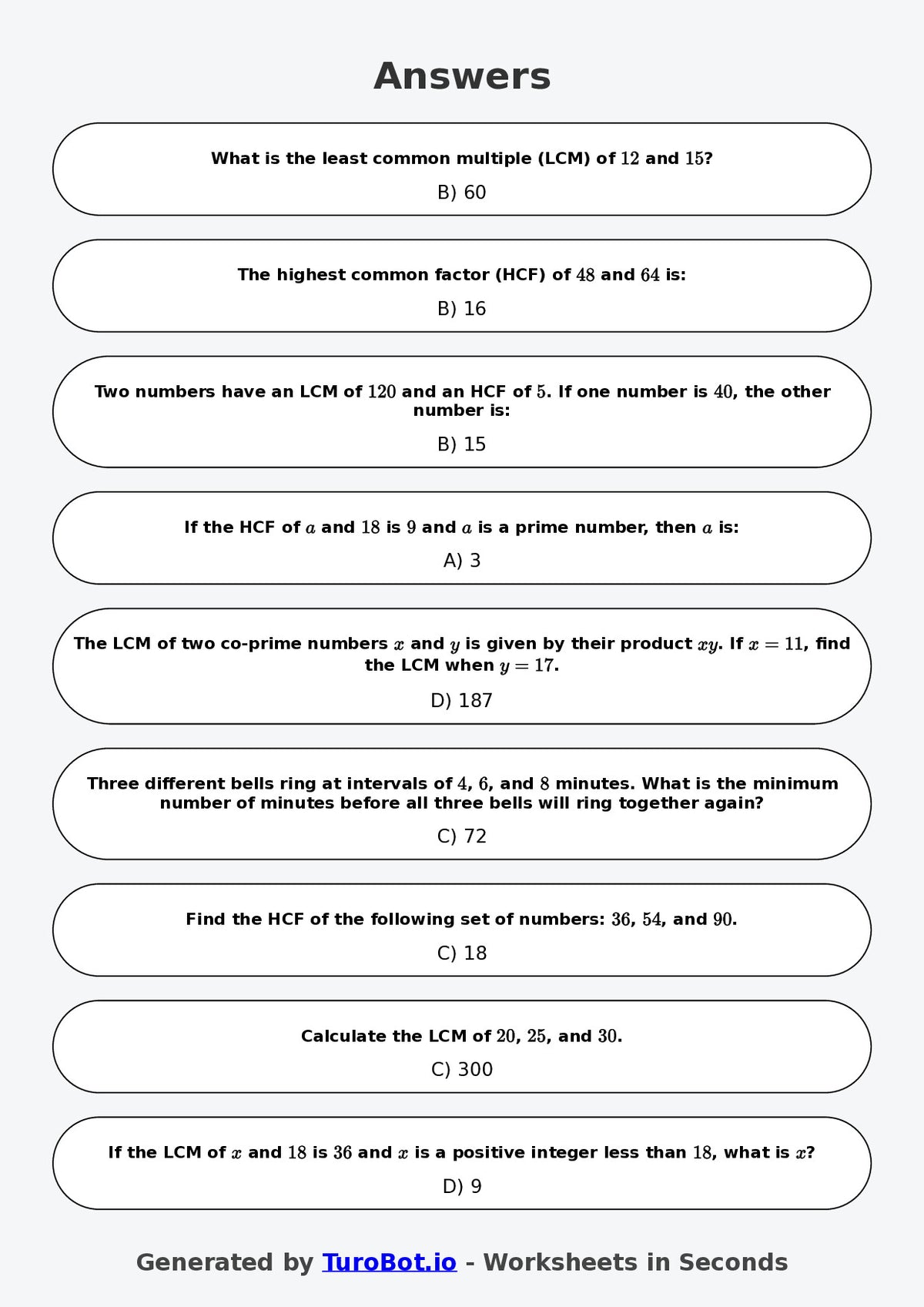 Year 8 Math Worksheet – LCM and HCF 2