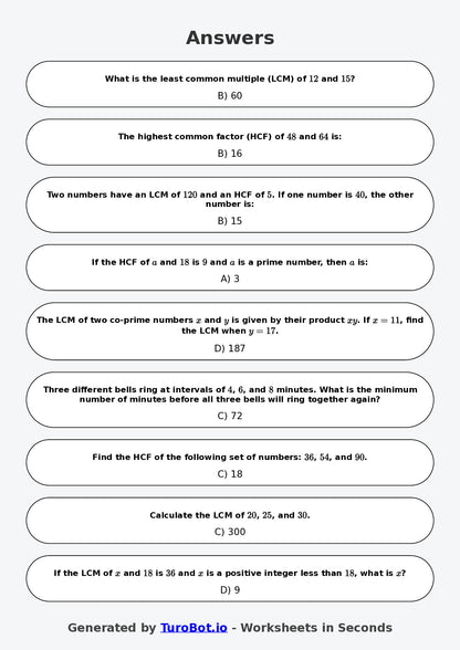 Year 8 Math Worksheet – LCM and HCF 2