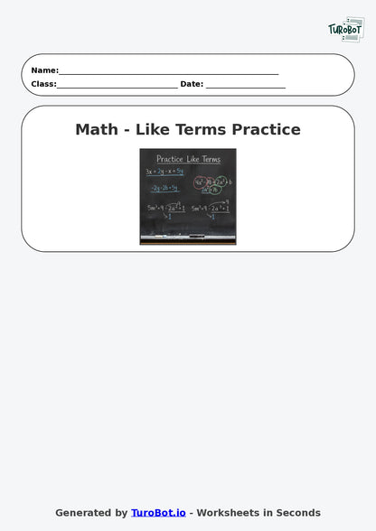 Year 8 Math Worksheet – Like Terms Practice
