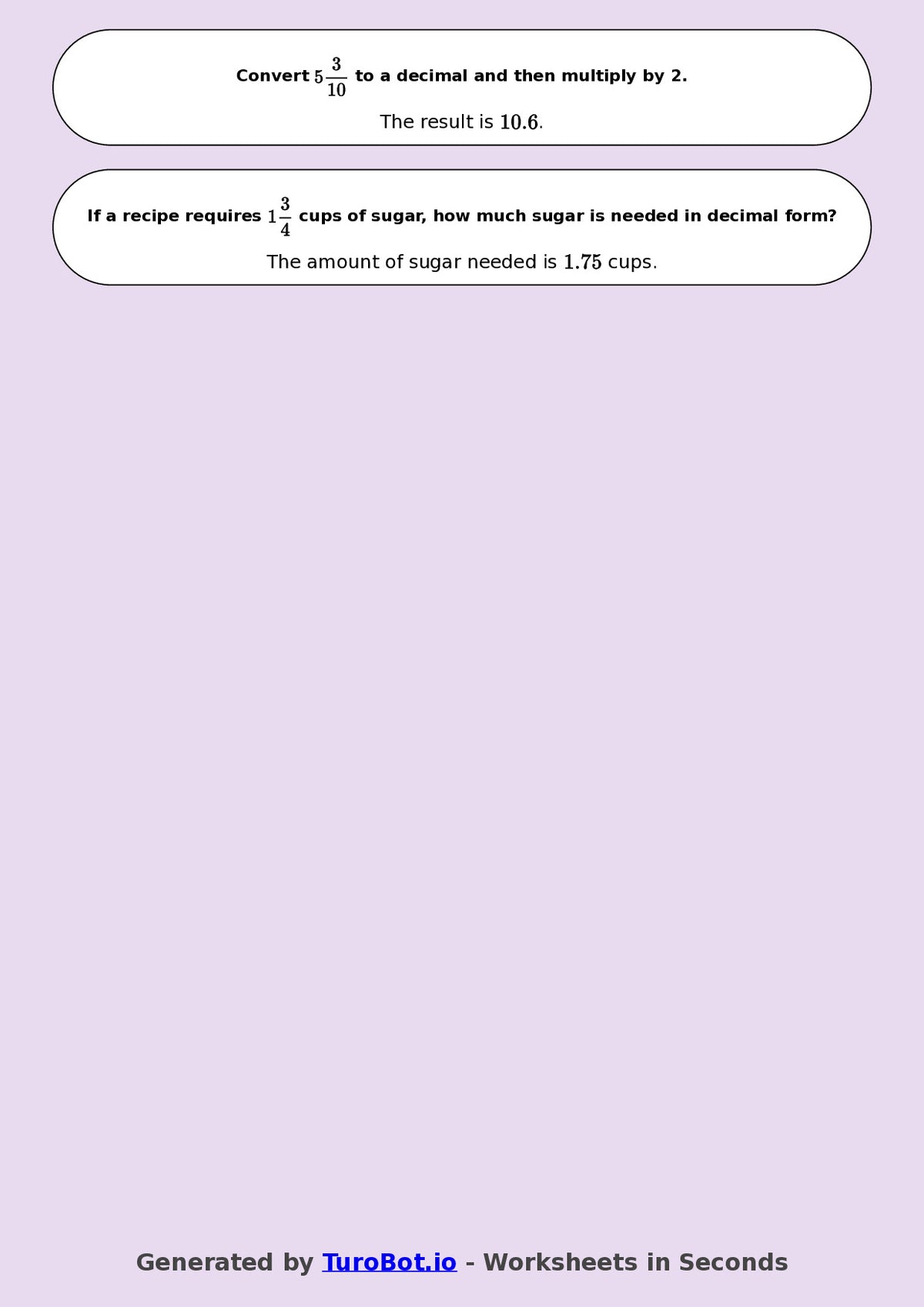 Year 8 Math Worksheet – Mixed Numbers to Decimals