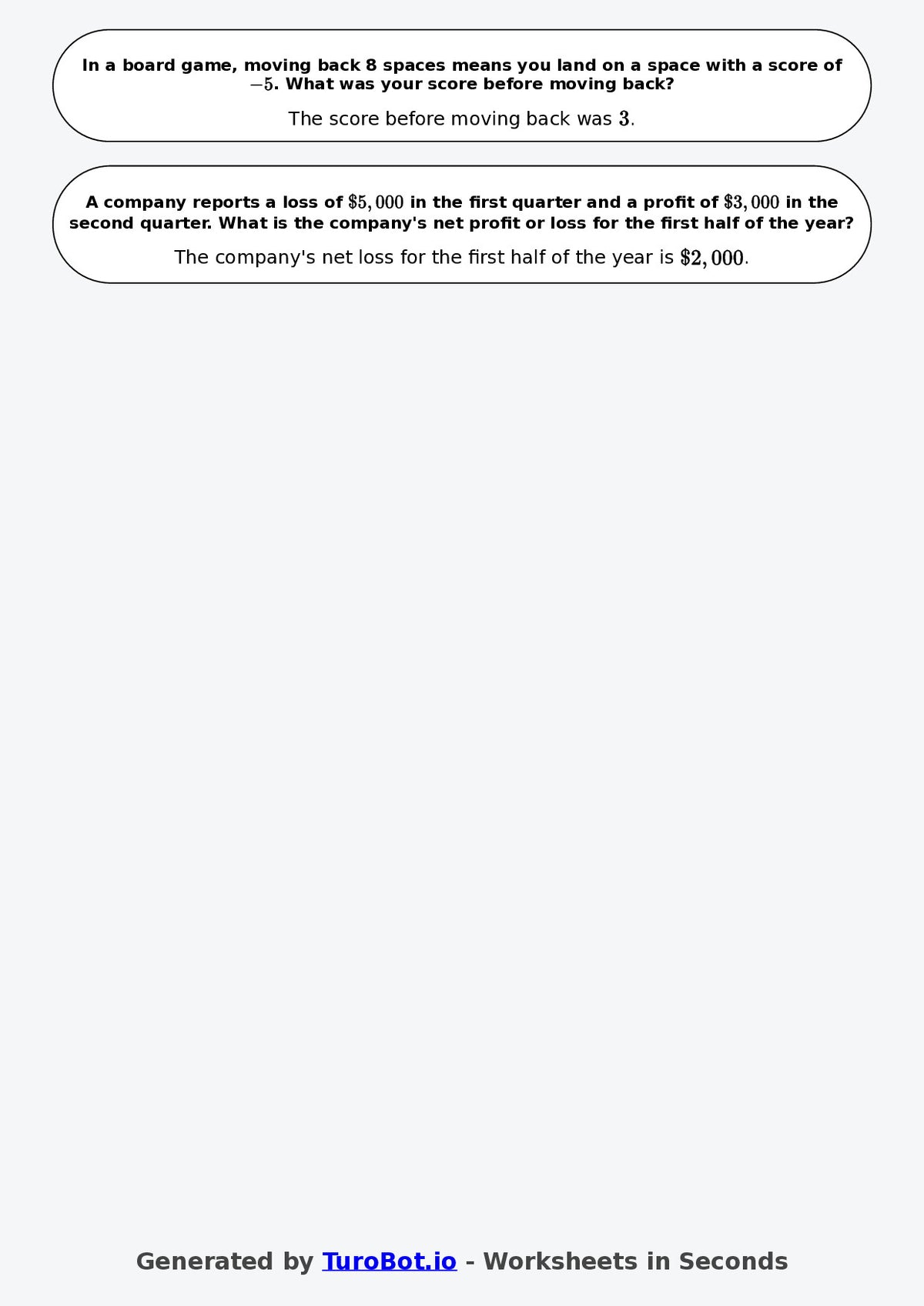 Year 8 Math Worksheet – Negative Number Word Problems 2