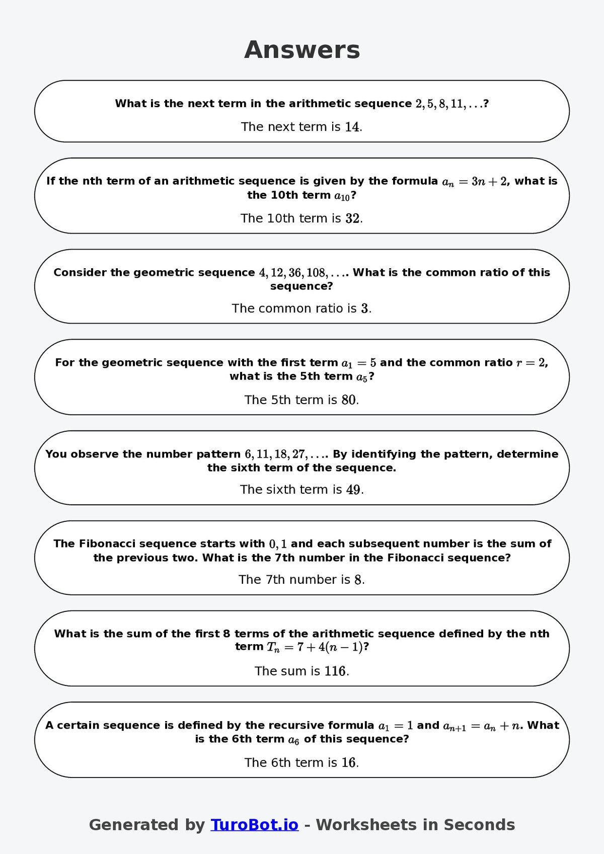 Year 8 Math Worksheet – Number Patterns and Sequences