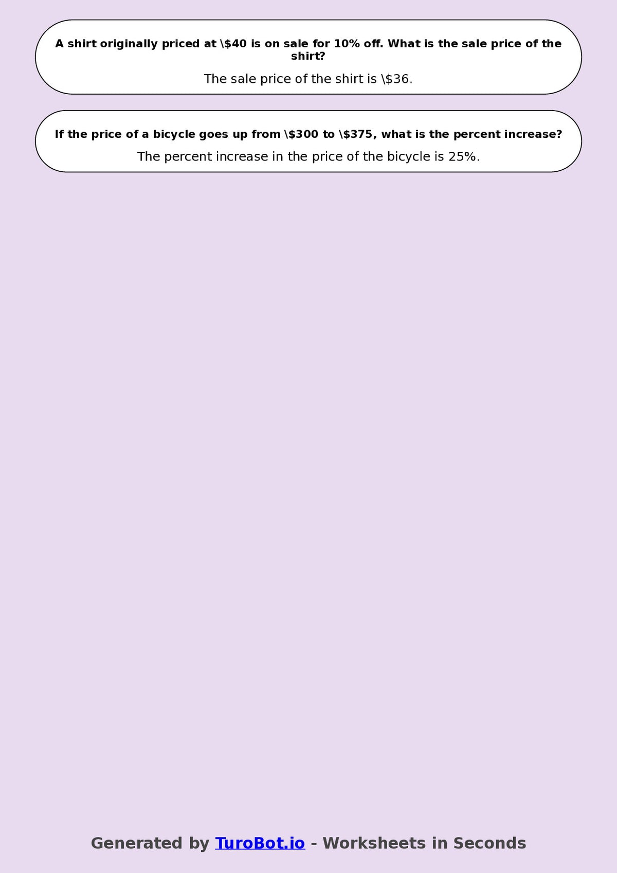 Year 8 Math Worksheet – Percent Increase and Decrease 2