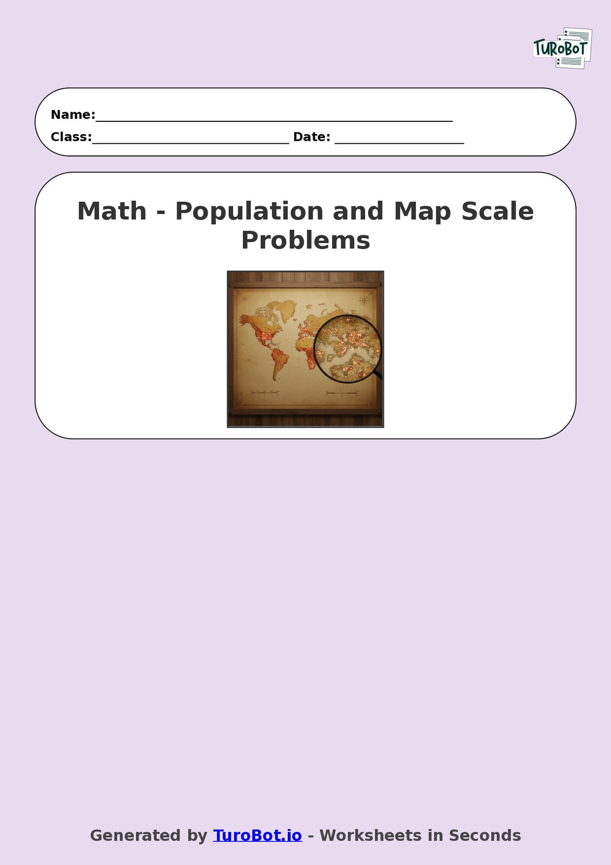 Year 8 Math Worksheet – Population and Map Scale Problems