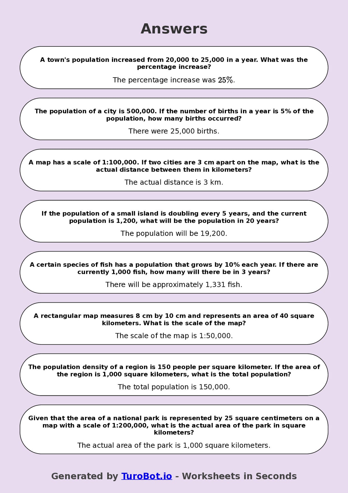 Year 8 Math Worksheet – Population and Map Scale Problems