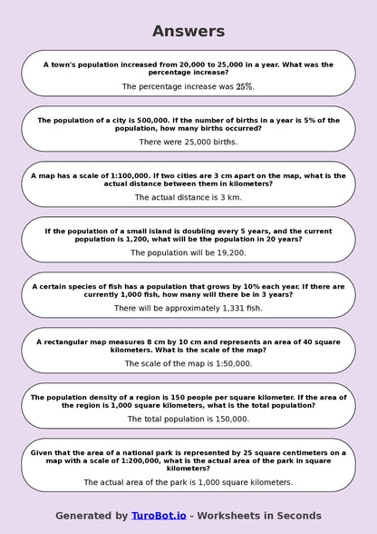 Year 8 Math Worksheet – Population and Map Scale Problems