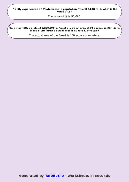 Year 8 Math Worksheet – Population and Map Scale Problems