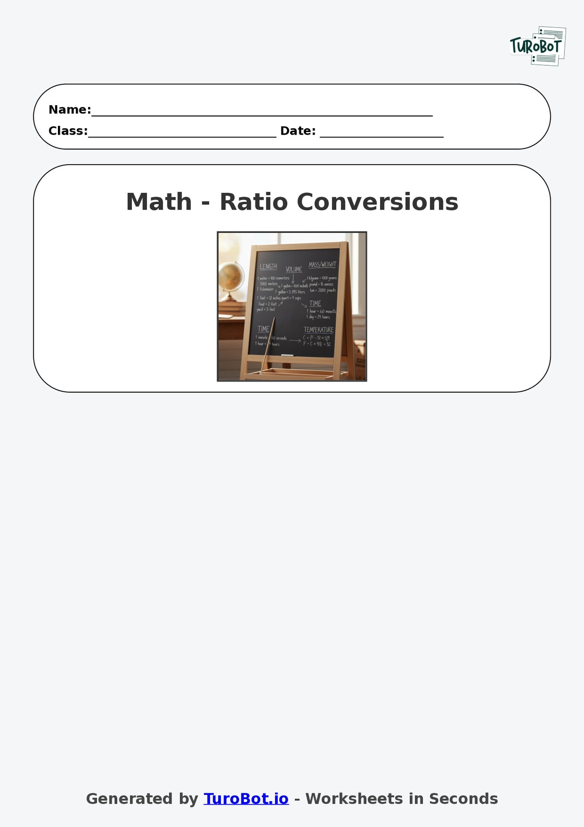 Year 8 Math Worksheet – Ratio Conversions with Measures