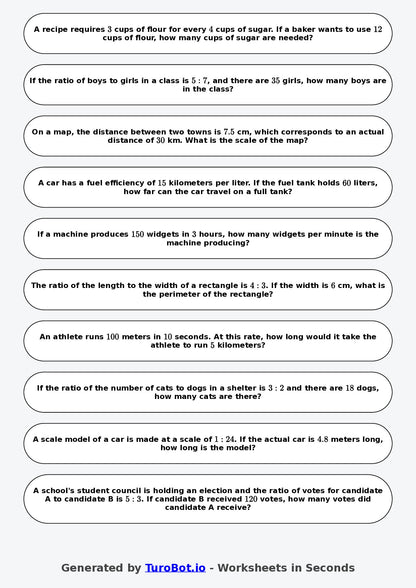 Year 8 Math Worksheet – Ratio Conversions with Measures