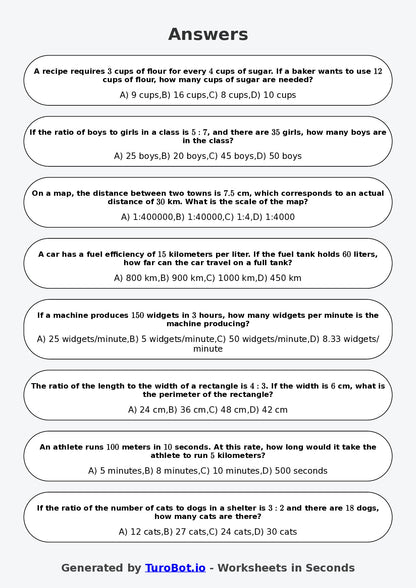 Year 8 Math Worksheet – Ratio Conversions with Measures