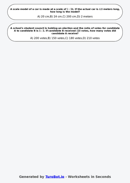 Year 8 Math Worksheet – Ratio Conversions with Measures