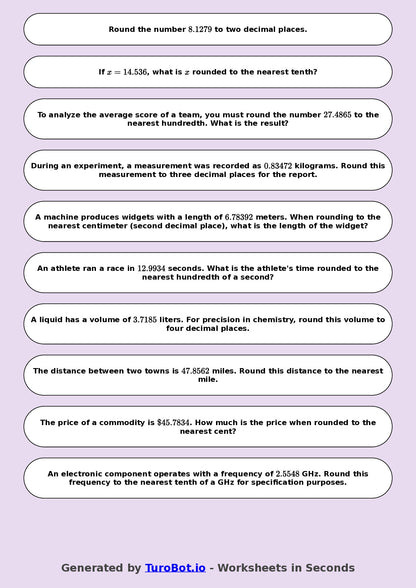 Year 8 Math Worksheet – Rounding Decimals 2