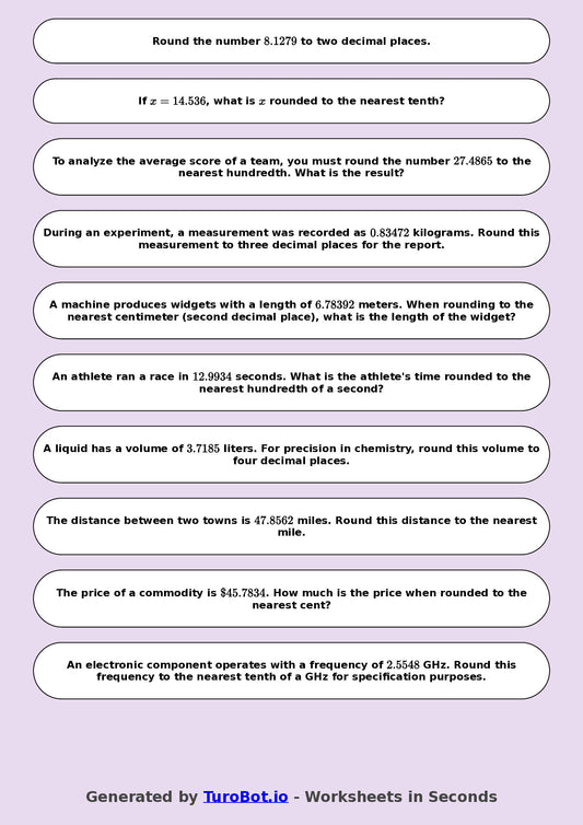 Year 8 Math Worksheet – Rounding Decimals 2