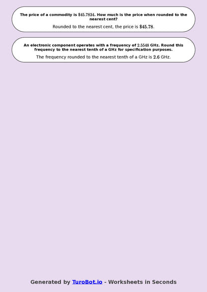 Year 8 Math Worksheet – Rounding Decimals 2