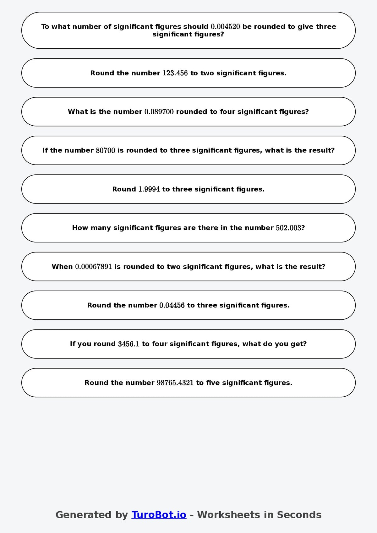 Year 8 Math Worksheet – Rounding to Significant Figures