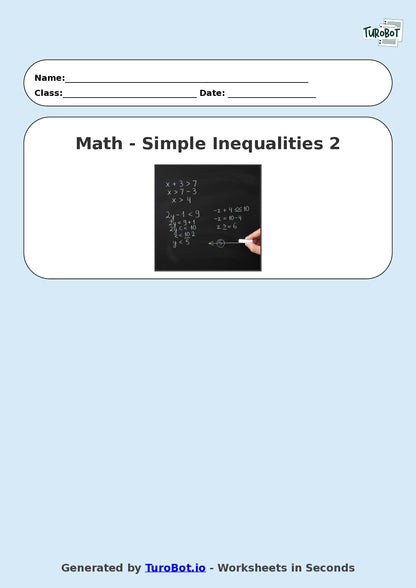Year 8 Math Worksheet – Solving Simple Inequalities 2