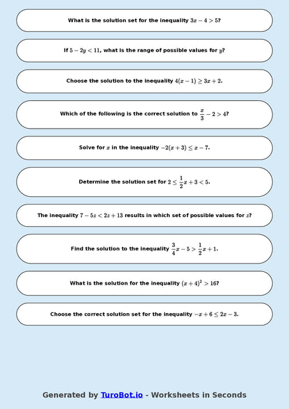 Year 8 Math Worksheet – Solving Simple Inequalities 2