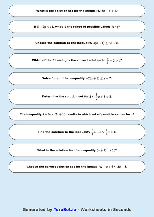 Year 8 Math Worksheet – Solving Simple Inequalities 2