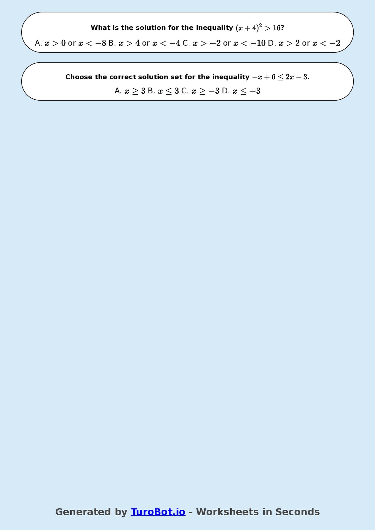 Year 8 Math Worksheet – Solving Simple Inequalities 2
