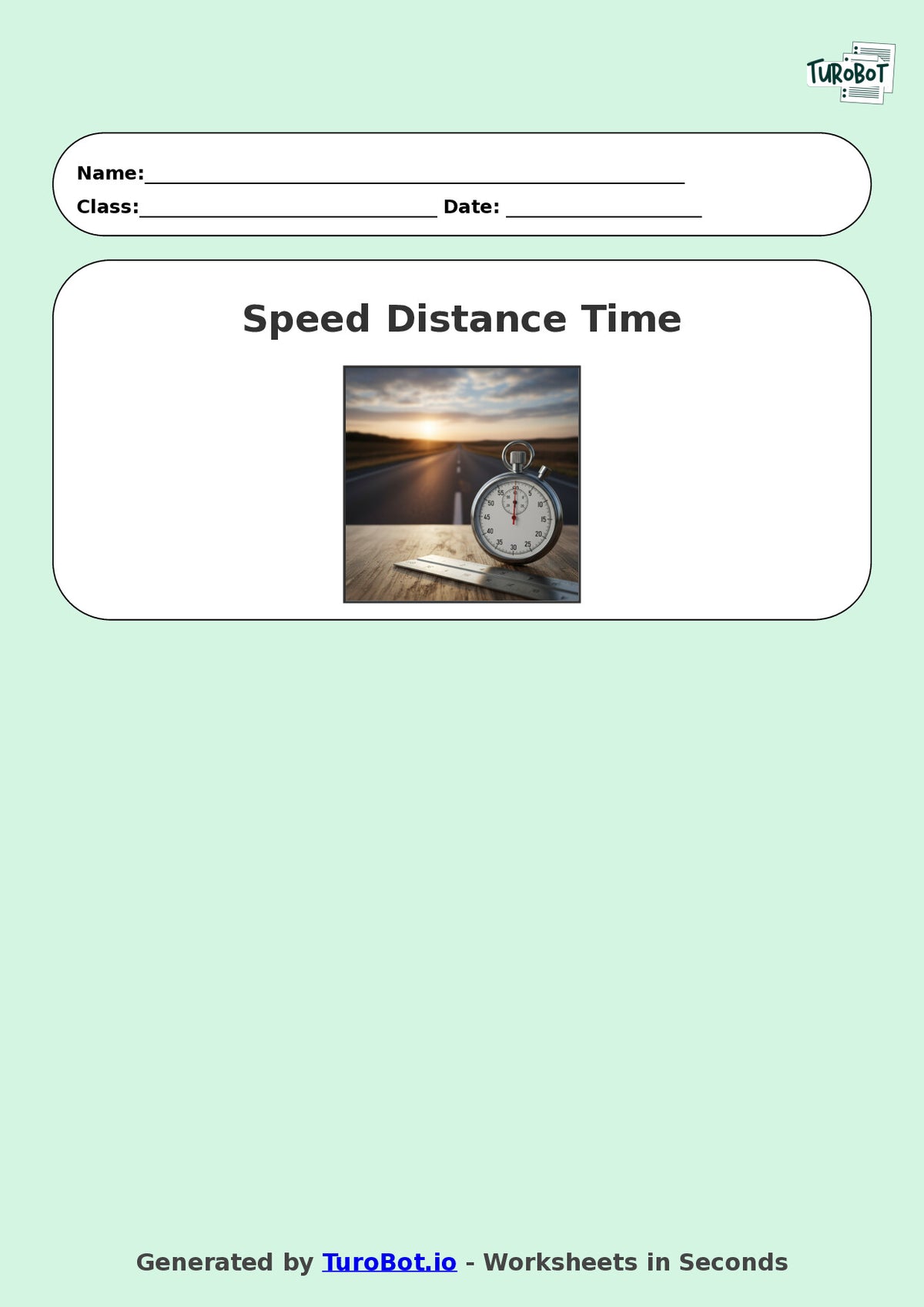 Year 8 Math Multiple Choice Worksheet – Speed, Distance and Time