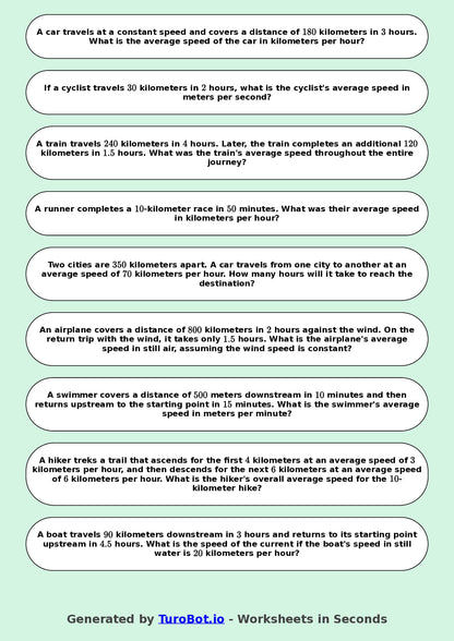 Year 8 Math Multiple Choice Worksheet – Speed, Distance and Time