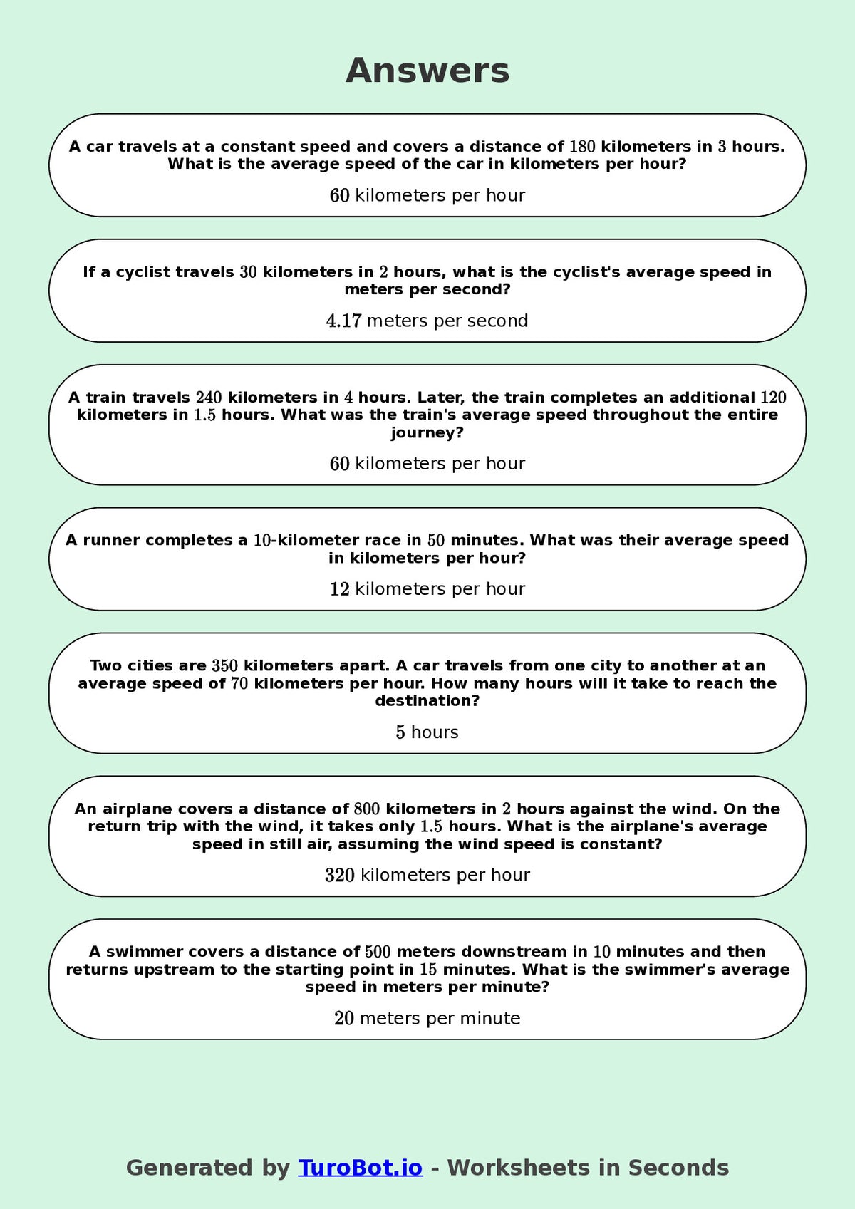 Year 8 Math Multiple Choice Worksheet – Speed, Distance and Time