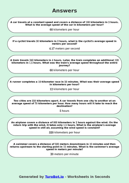 Year 8 Math Multiple Choice Worksheet – Speed, Distance and Time