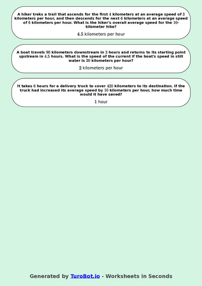 Year 8 Math Multiple Choice Worksheet – Speed, Distance and Time