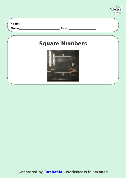 Year 8 Math Multiple Choice Worksheet – Square Numbers and Square Roots 2