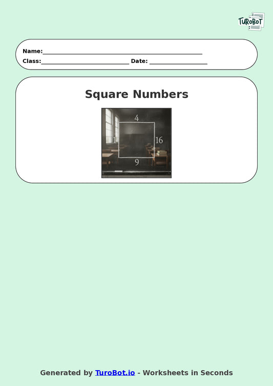 Year 8 Math Multiple Choice Worksheet – Square Numbers and Square Roots 2