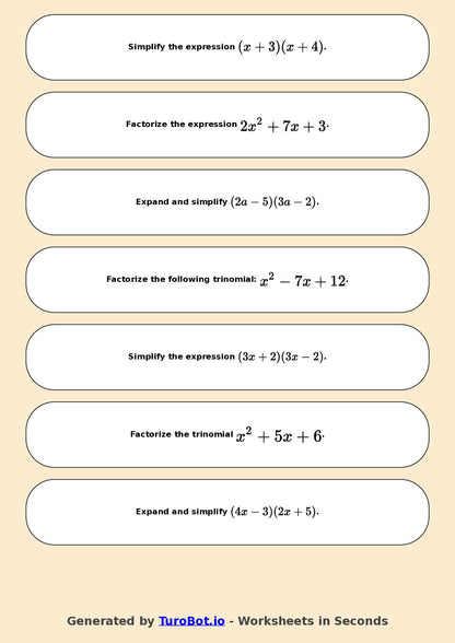 Math - Year 9 - Algebra Factorising and Expanding