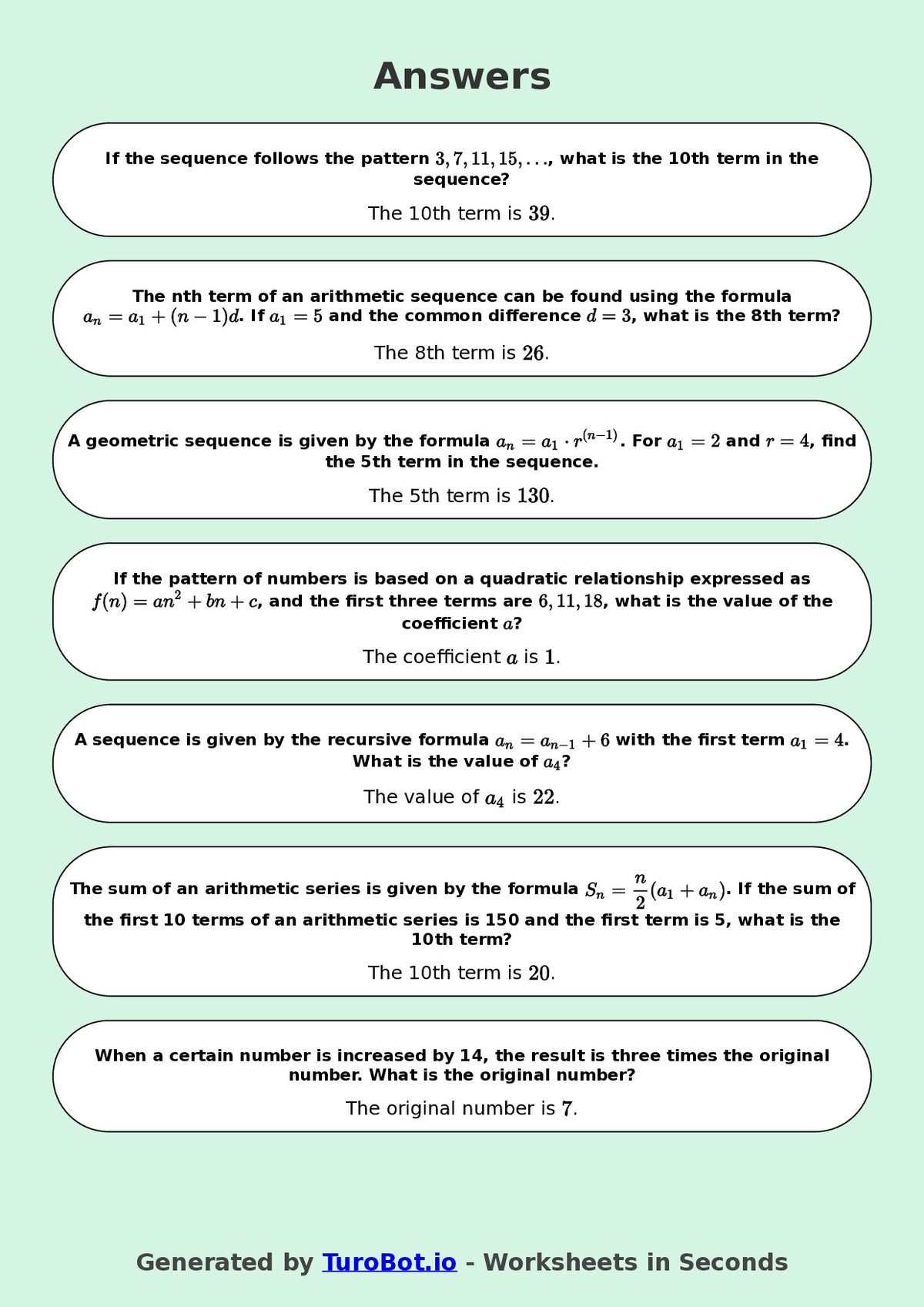 Year 9 Math Worksheet – Algebraic Patterns
