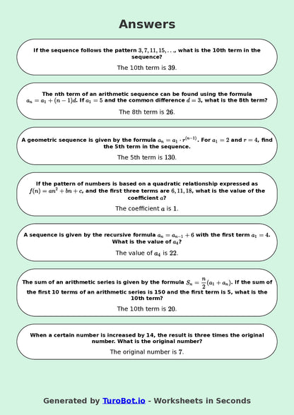 Year 9 Math Worksheet – Algebraic Patterns