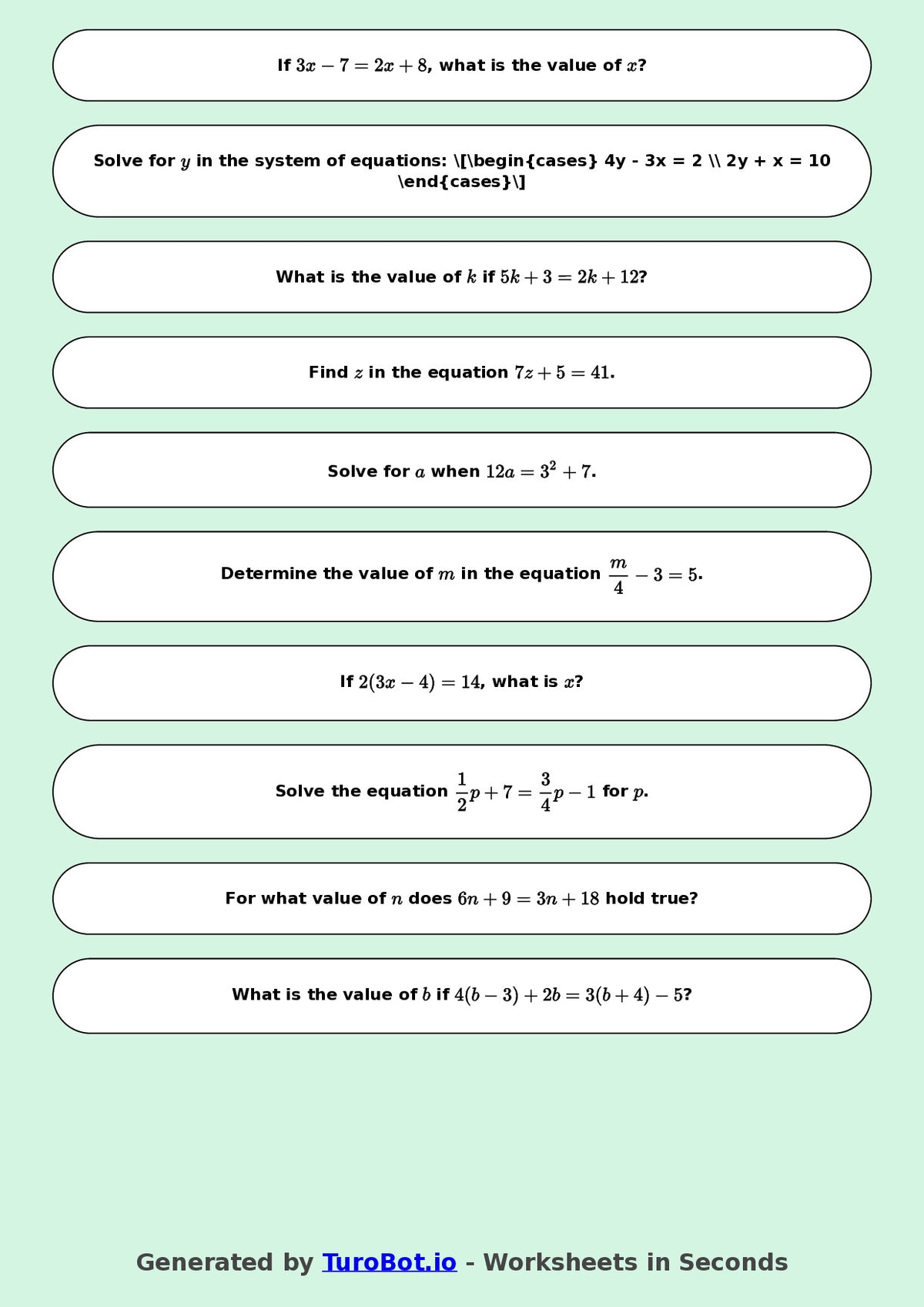 Year 9 Math Worksheet – Balancing Equations 2