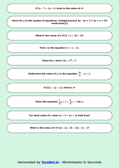 Year 9 Math Worksheet – Balancing Equations 2