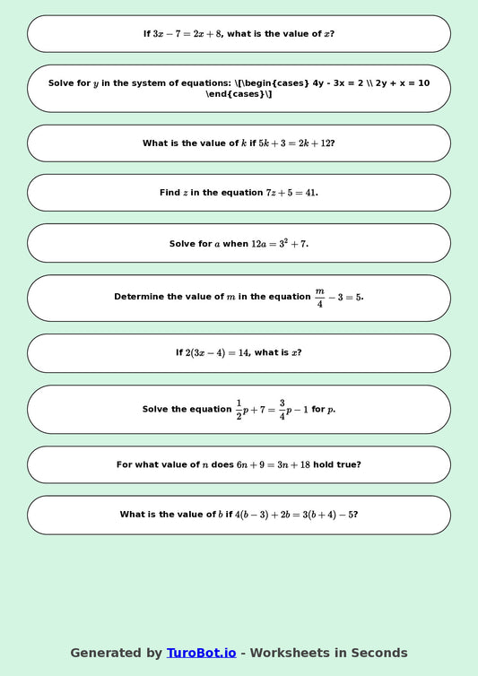 Year 9 Math Worksheet – Balancing Equations 2