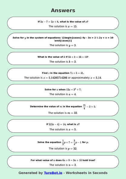 Year 9 Math Worksheet – Balancing Equations 2