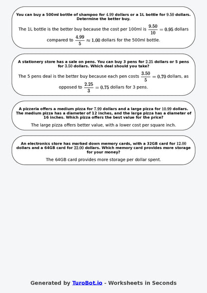 Year 9 Math Worksheet – Best Buy Problems