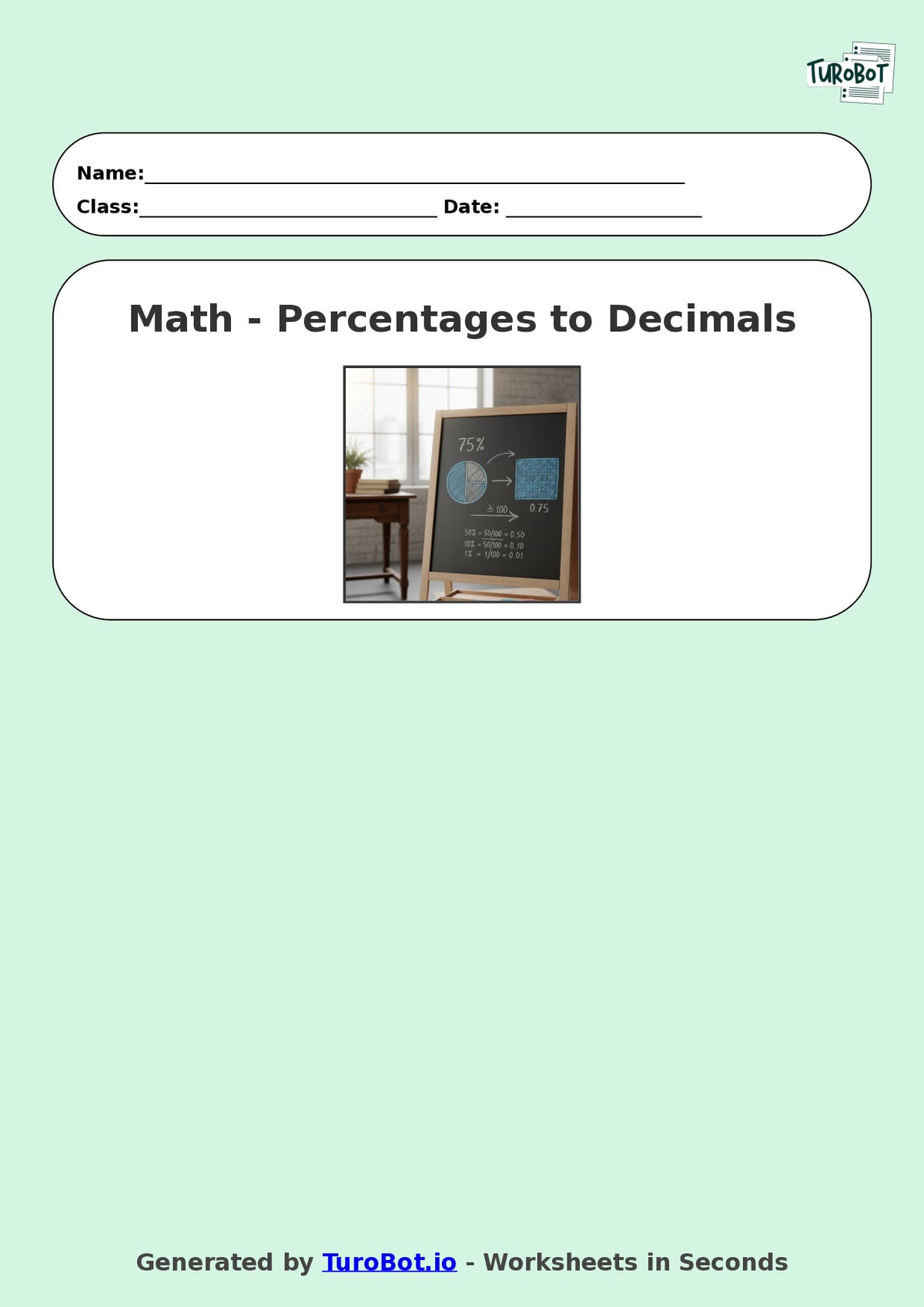 Year 9 Math Worksheet – Convert Percentages to Decimals