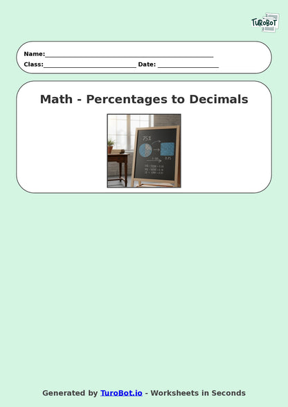 Year 9 Math Worksheet – Convert Percentages to Decimals