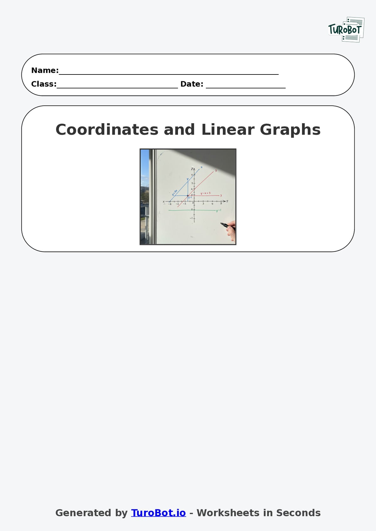 Year 9 Math Multiple Choice Worksheet – Coordinates and Linear Graphs 2