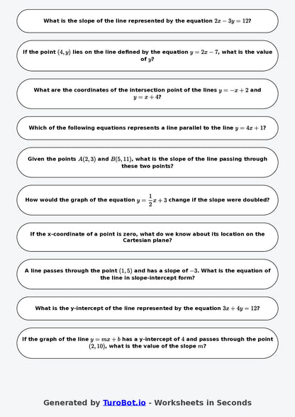 Year 9 Math Multiple Choice Worksheet – Coordinates and Linear Graphs 2